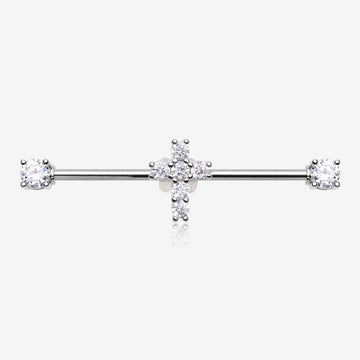 Brilliant Cross Sparkle Ends Industrial Barbell-Clear Gem
